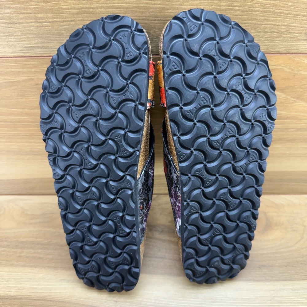 Birkenstock Papillio Daytona Floral Sandals 7 N EU 38 Black Cross Strap Slides - Picture 9 of 10